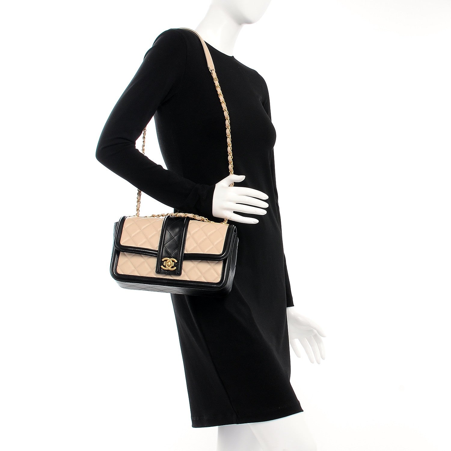 Chanel Lambskin Quilted Medium Elegant CC Flap Beige Black 2 of 7