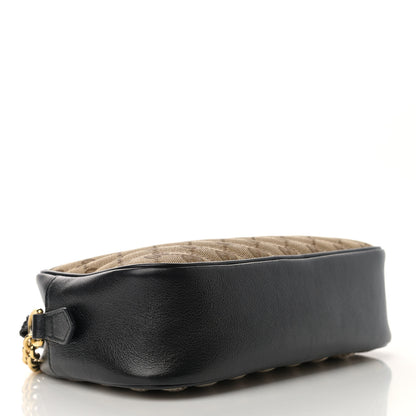 Gucci Monogram Matelasse Diagonal Small GG Marmont Chain Shoulder Bag Beige Black 4 of 12