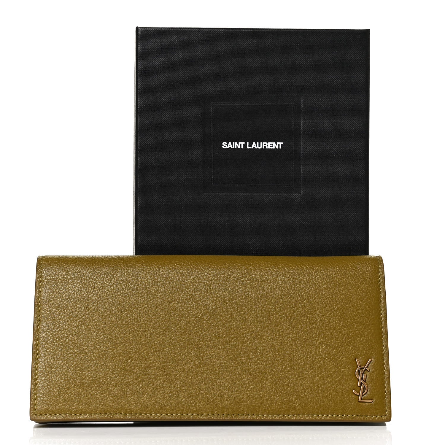 Saint Laurent Grained Calfskin Foldover Monogram Wallet Olive 10 of 10