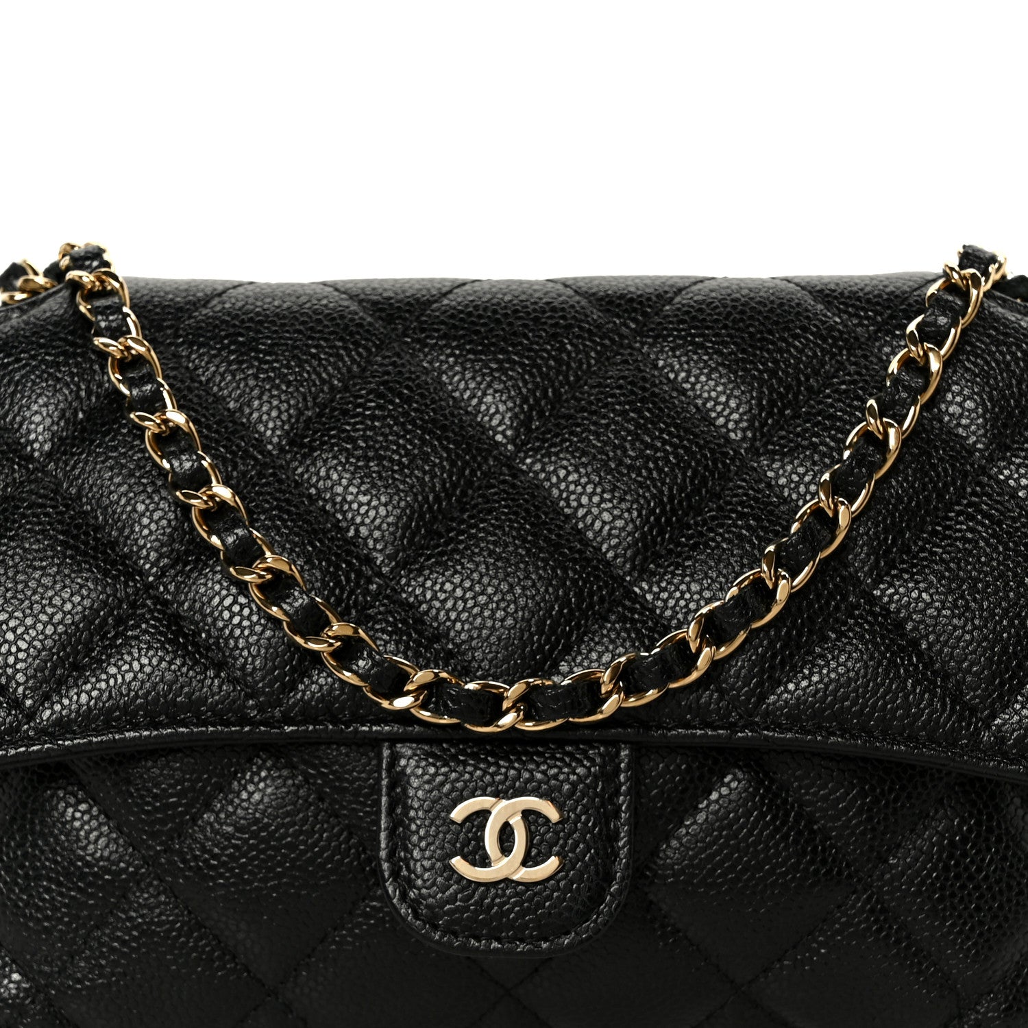 Chanel Caviar Fabric Foldable Tote Bag With Chain Black Multicolor 14 of 20
