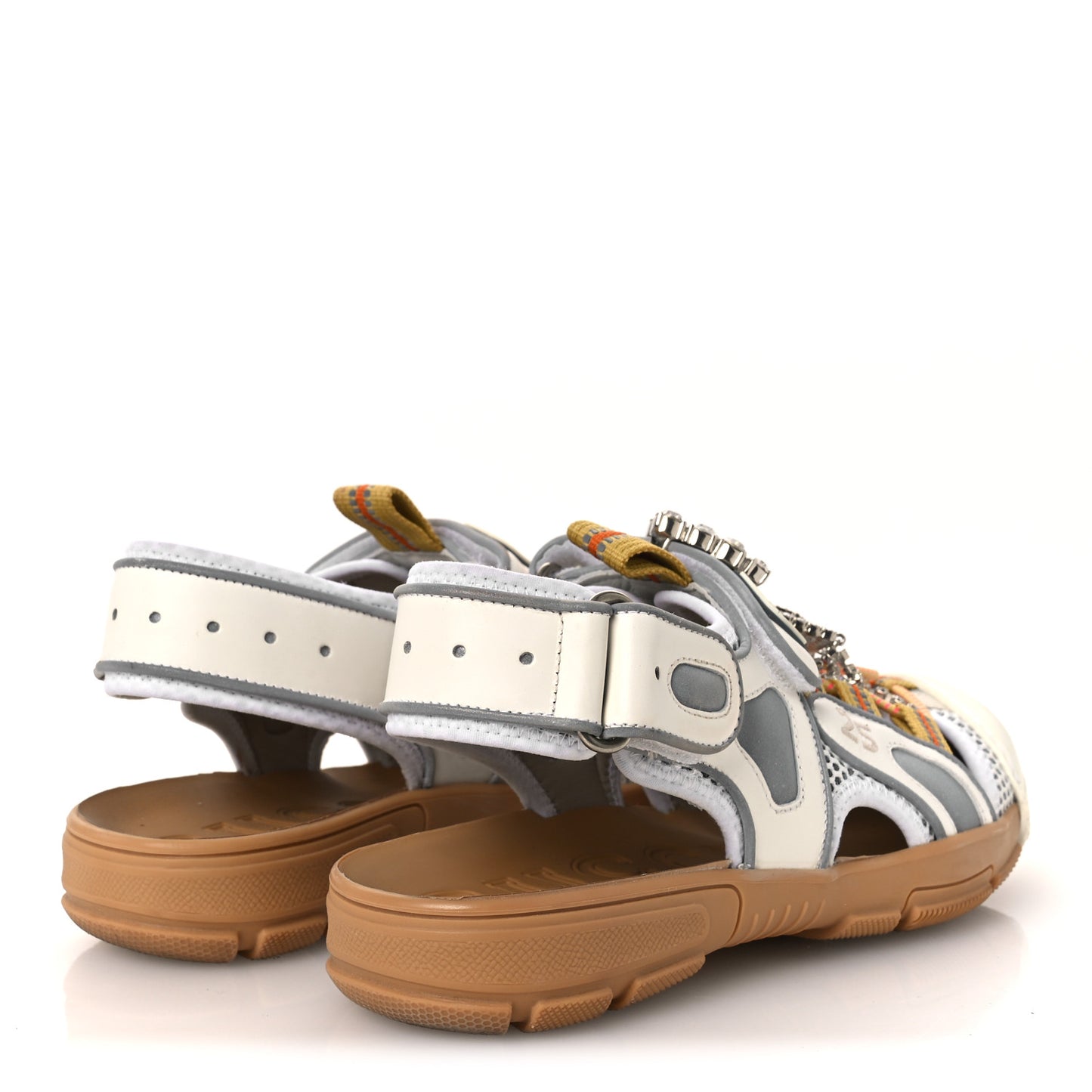 Mesh Fabric Tinsel Sport Sandals 36 White Silver