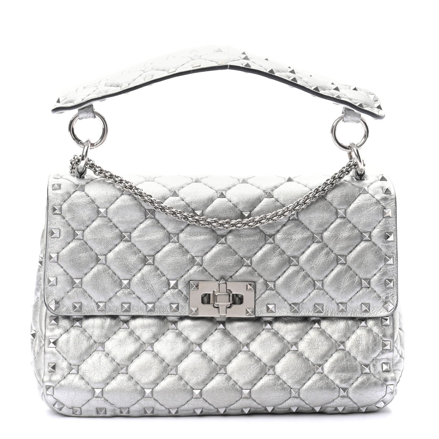 Valentino Garavani Metallic Nappa Medium Rockstud Spike Shoulder Bag Silver 1 of 11