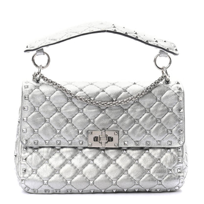 Valentino Garavani Metallic Nappa Medium Rockstud Spike Shoulder Bag Silver 1 of 11