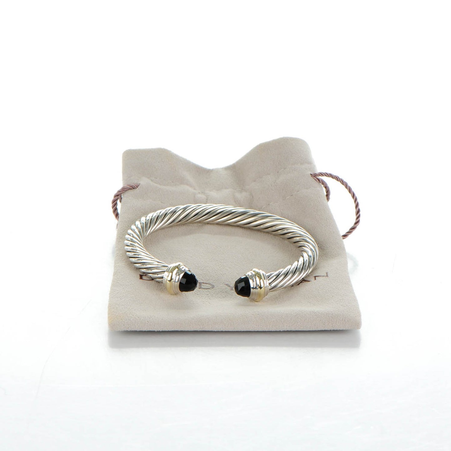 Sterling Silver 14K Yellow Gold Black Onyx 7mm Cable Classics Bracelet