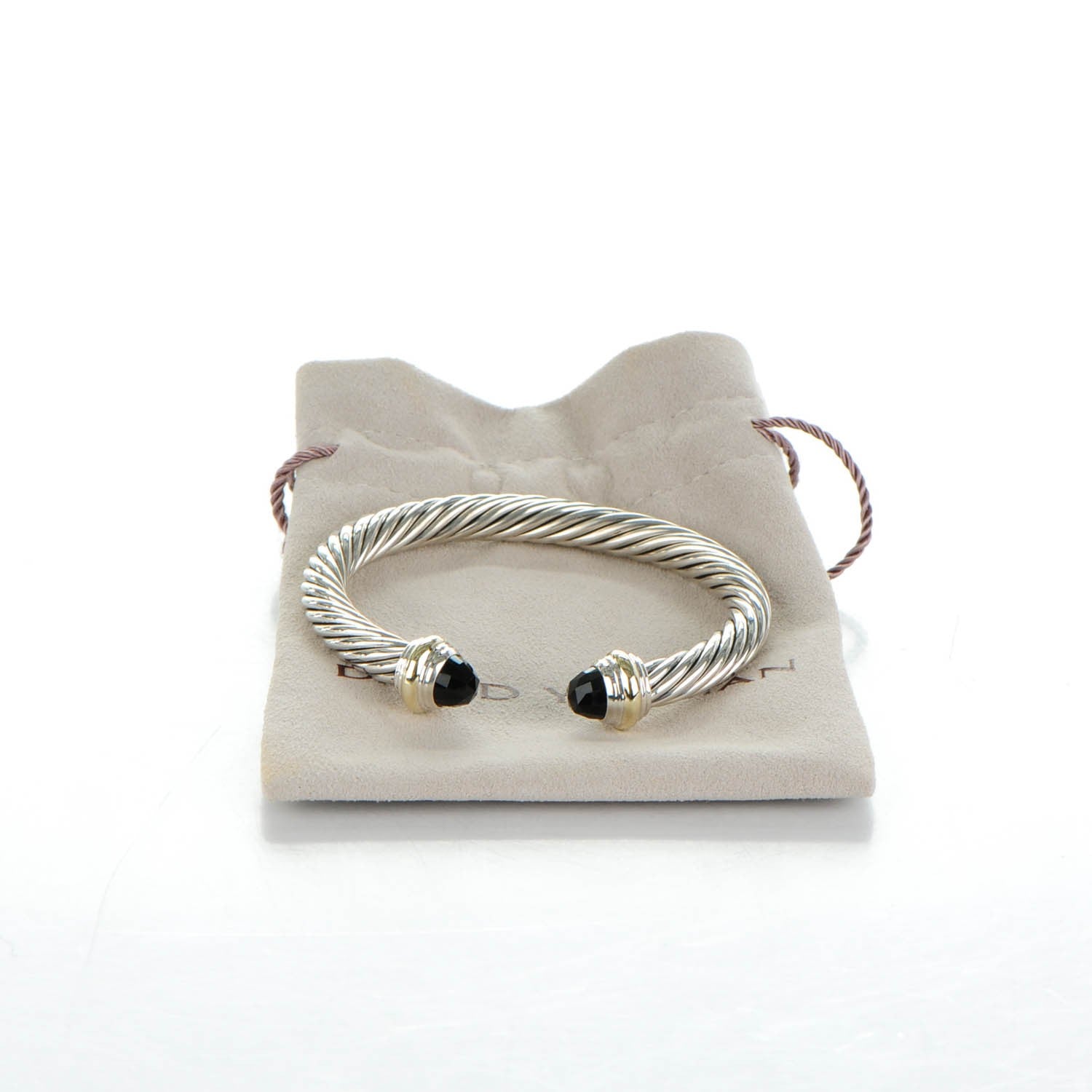 David Yurman Sterling Silver 14K Yellow Gold Black Onyx 7mm Cable Classics Bracelet 6 of 6