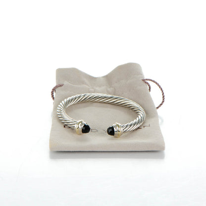 David Yurman Sterling Silver 14K Yellow Gold Black Onyx 7mm Cable Classics Bracelet 6 of 6
