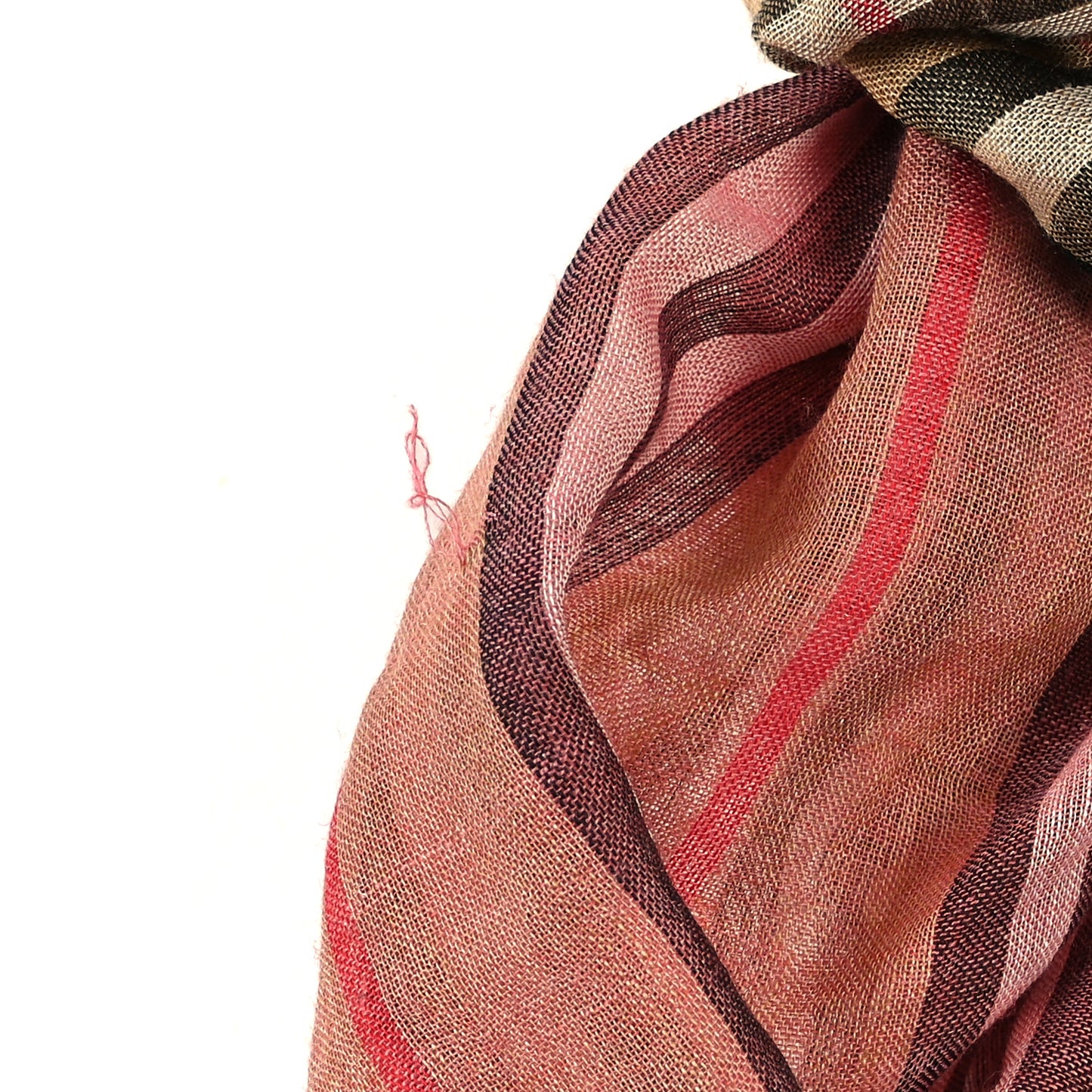 Wool Silk Gauze Ombre Giant Check Scarf Trench