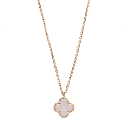 Van Cleef & Arpels 18K Yellow Gold Mother of Pearl Sweet Alhambra Pendant Necklace 1 of 7
