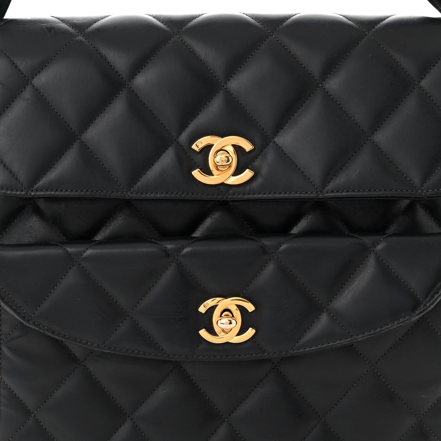 Lambskin Quilted Double Pocket Shoulder Bag Black