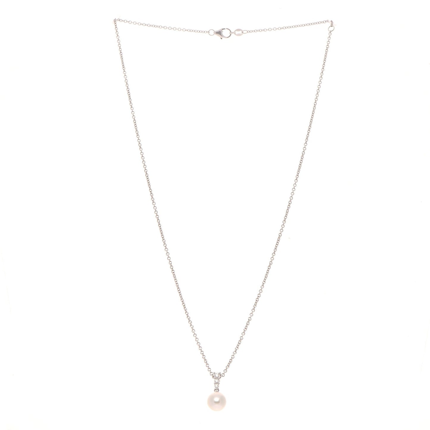 18K White Gold Diamond Akoya Pearl 8mm Morning Dew Pendant Necklace