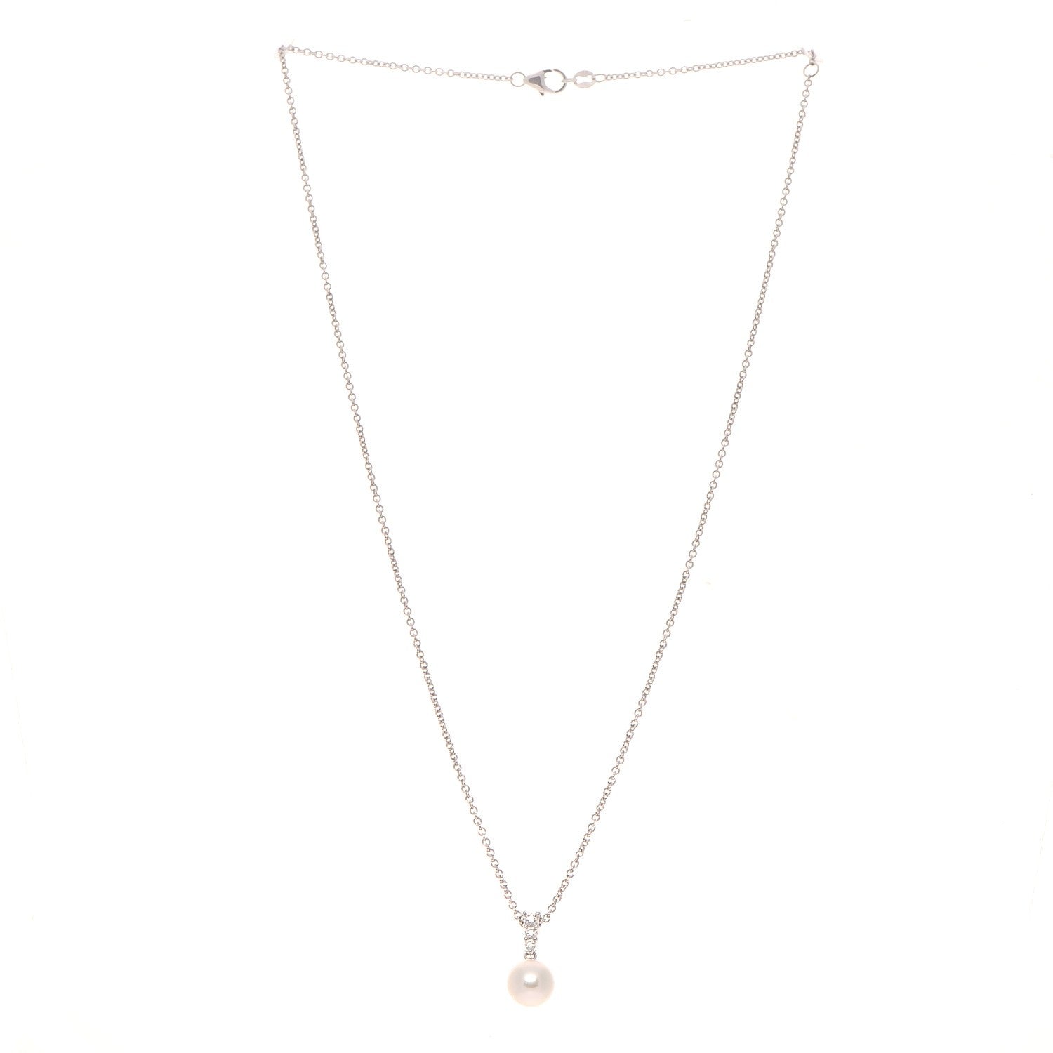 Mikimoto 18K White Gold Diamond Akoya Pearl 8mm Morning Dew Pendant Necklace 4 of 5