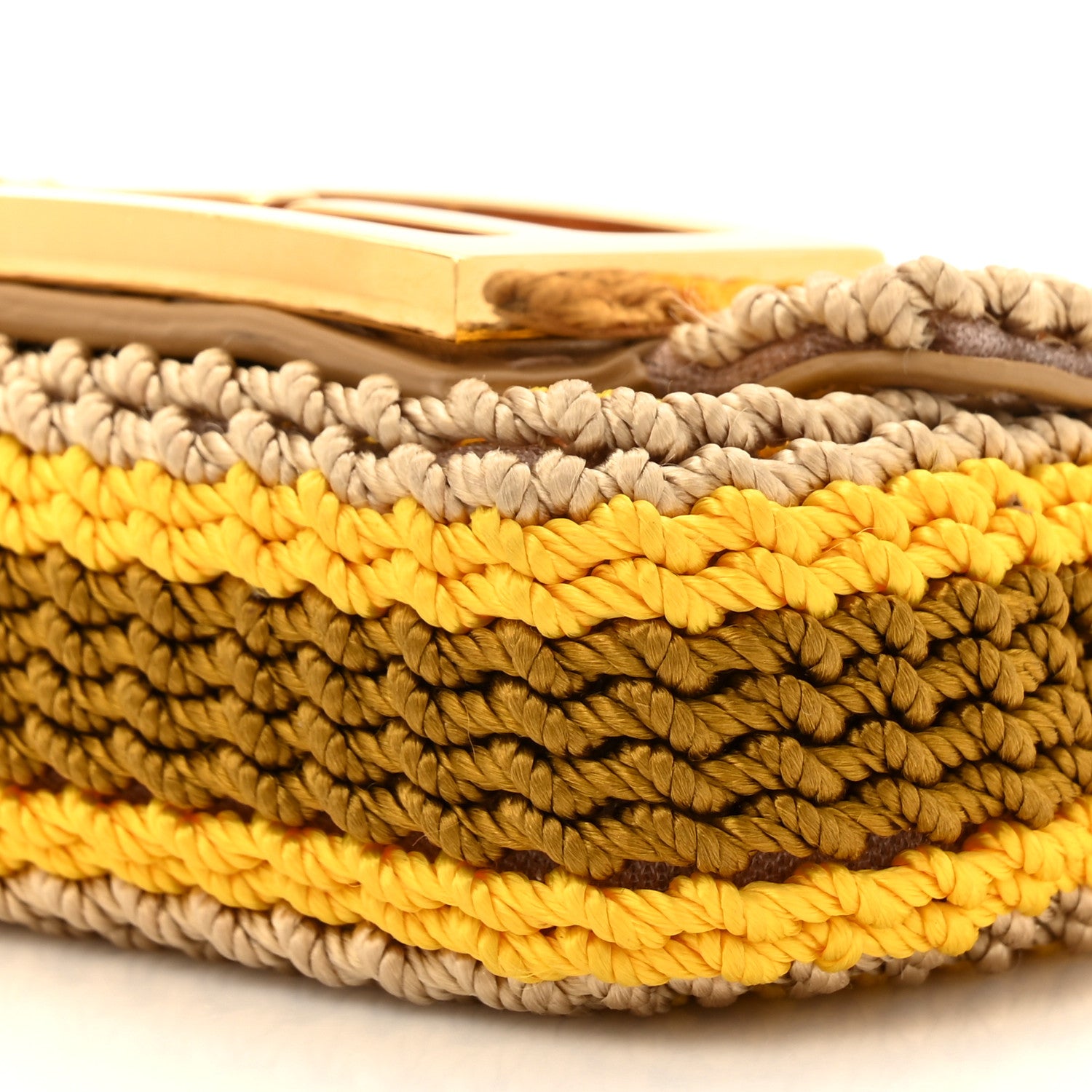 Fendi Woven Nappa FF Nano Maxi Buckle Baguette Charm Sand Pomelo Miele Scuro 9 of 10