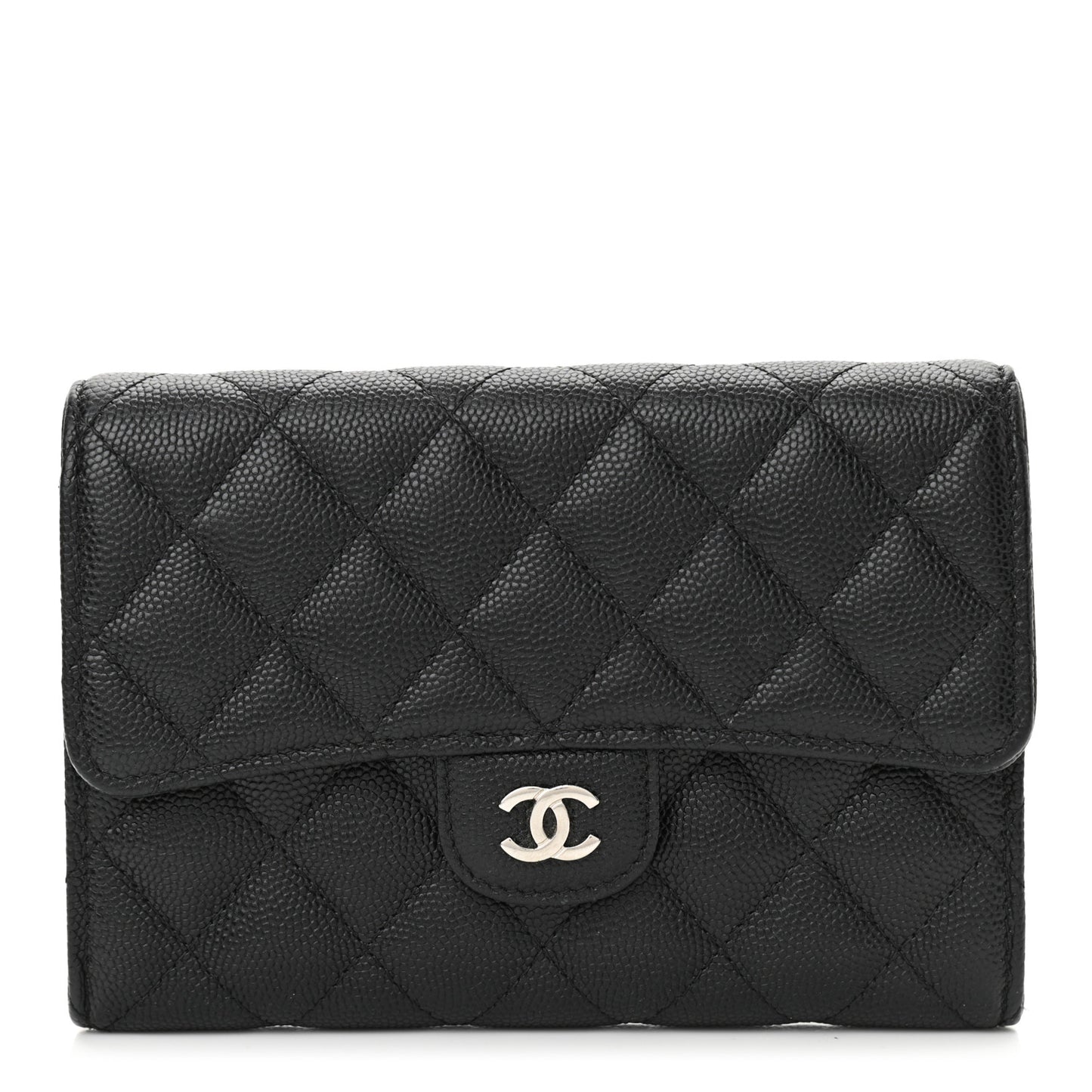 Caviar Quilted Medium Flap Wallet Black