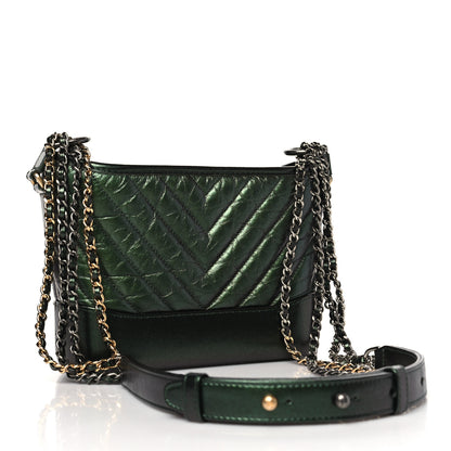 Chanel Metallic Aged Calfskin Chevron Quilted Small Gabrielle Hobo Green 3 of 11