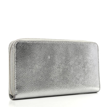 Celine Laminated Grained Calfskin Large Zip Around Multifunction Wallet Silver 3 of 7