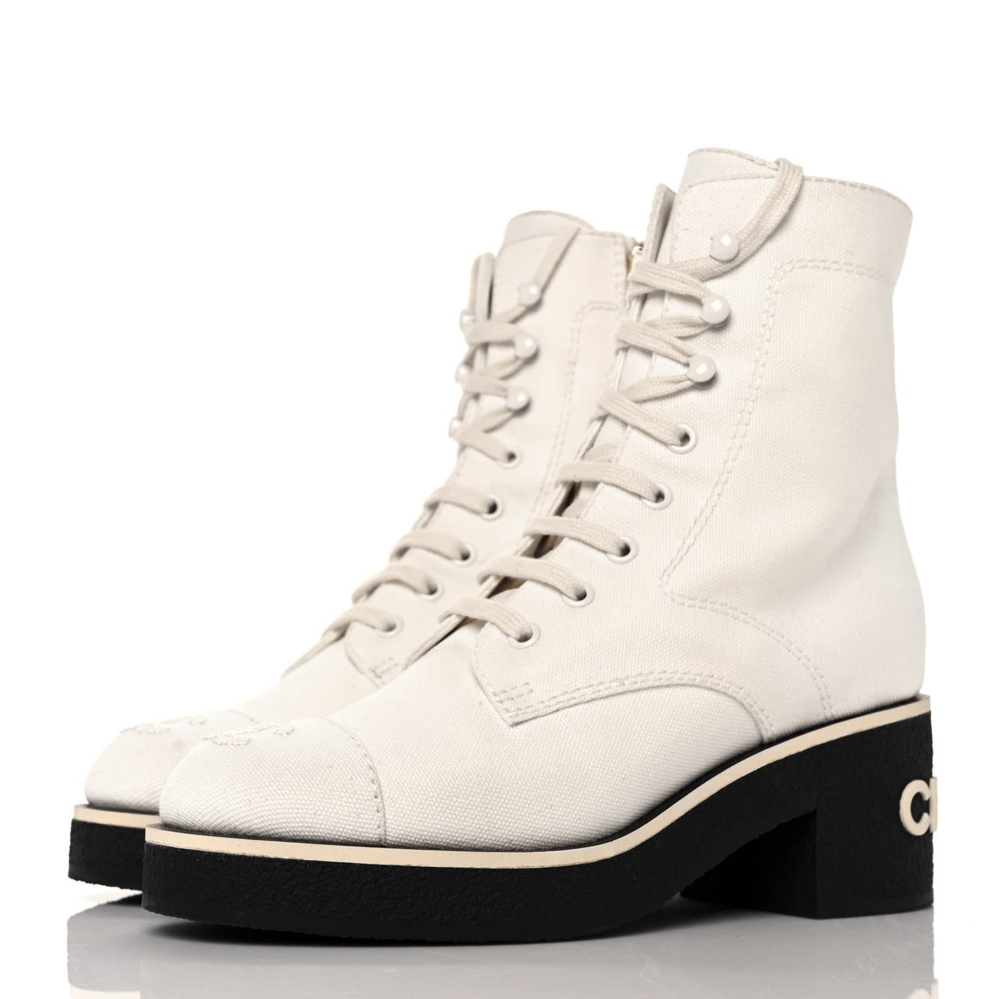 Fabric CC Lace Up Boots 35.5 White