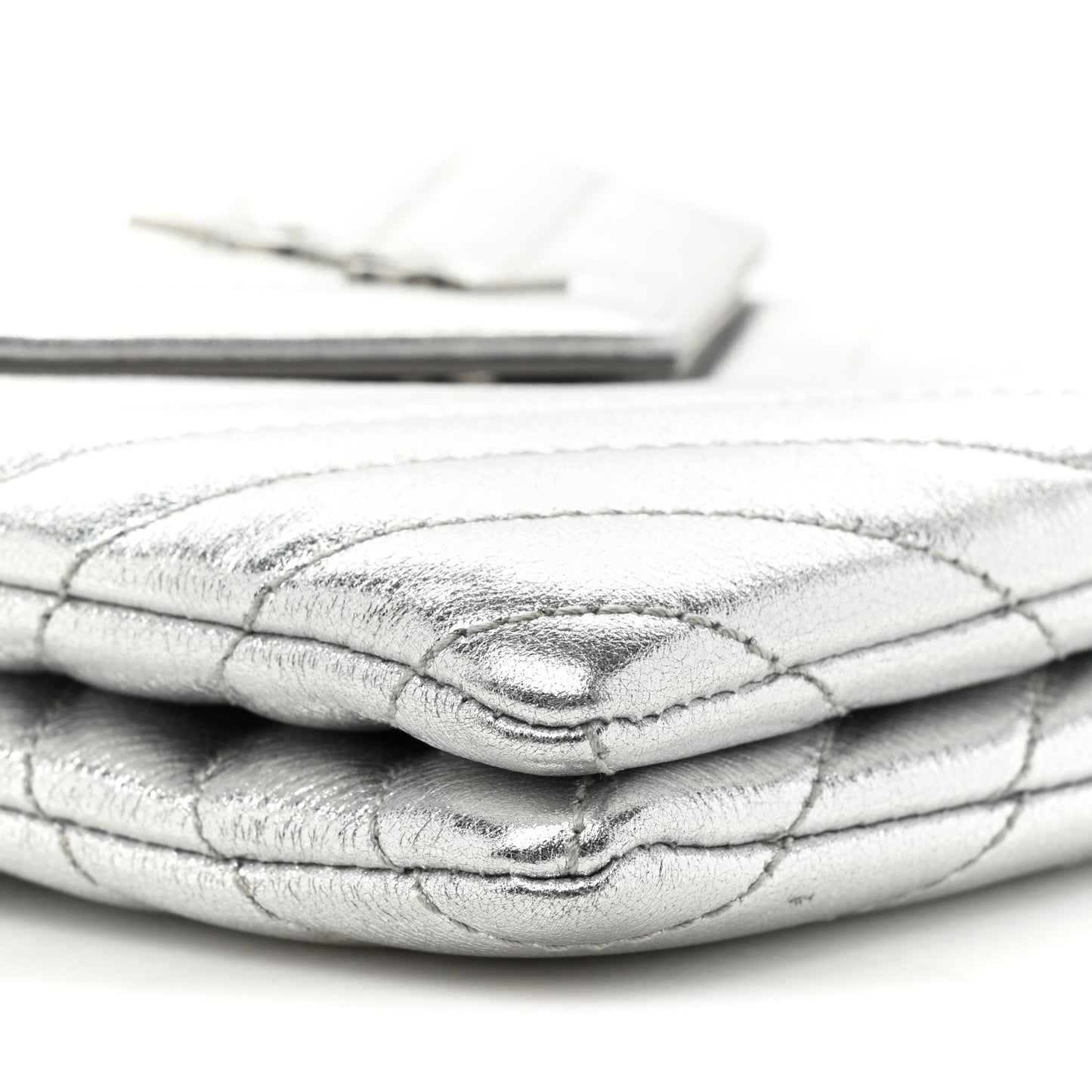Metallic Lambskin Quilted Double Flap Bag Silver