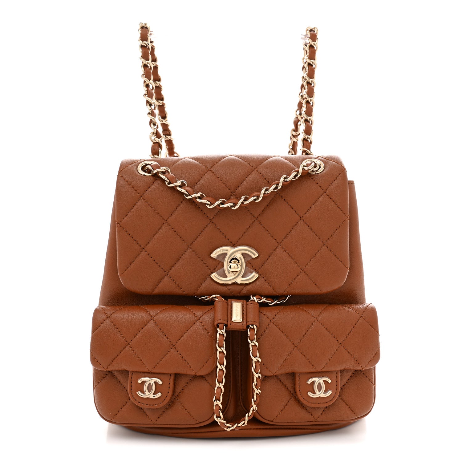 Chanel Calfskin Quilted Medium Duma Pockets Drawstring Backpack Light Brown 1 of 10