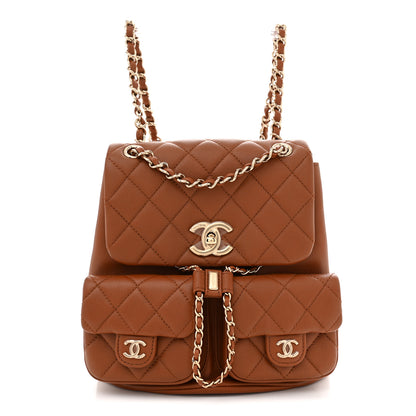 Chanel Calfskin Quilted Medium Duma Pockets Drawstring Backpack Light Brown 1 of 10