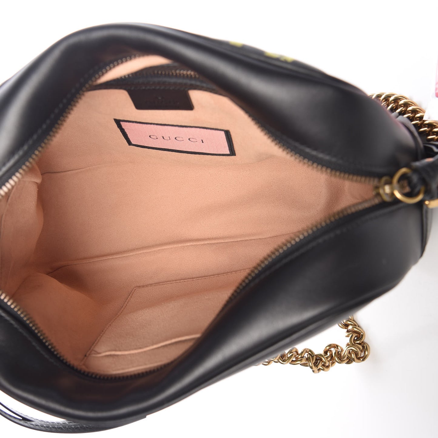 Calfskin Matelasse GucciGhost Medium GG Marmont Chain Shoulder Bag Black New Acquamarine