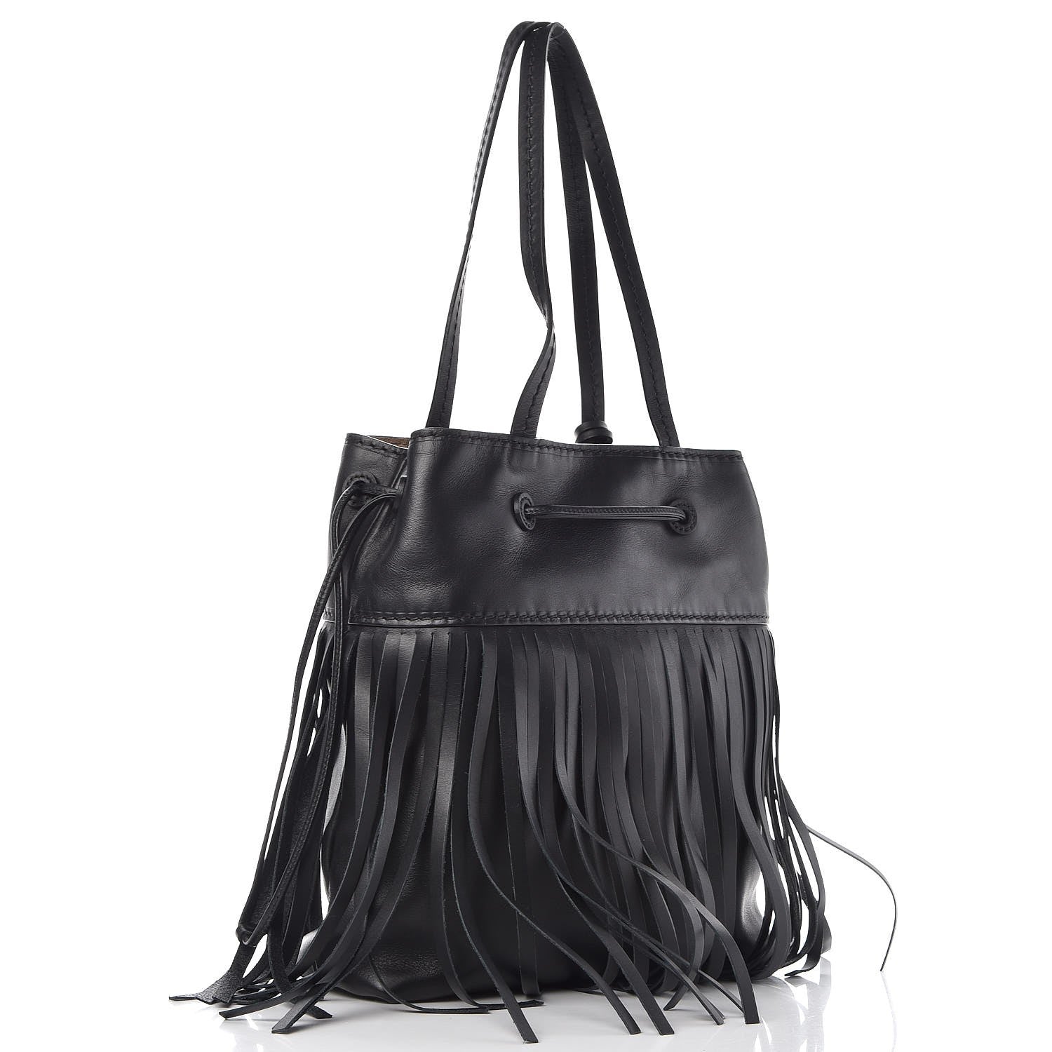 Miu Miu Nappa Fringe Trimmed Bucket Bag Black 3 of 9