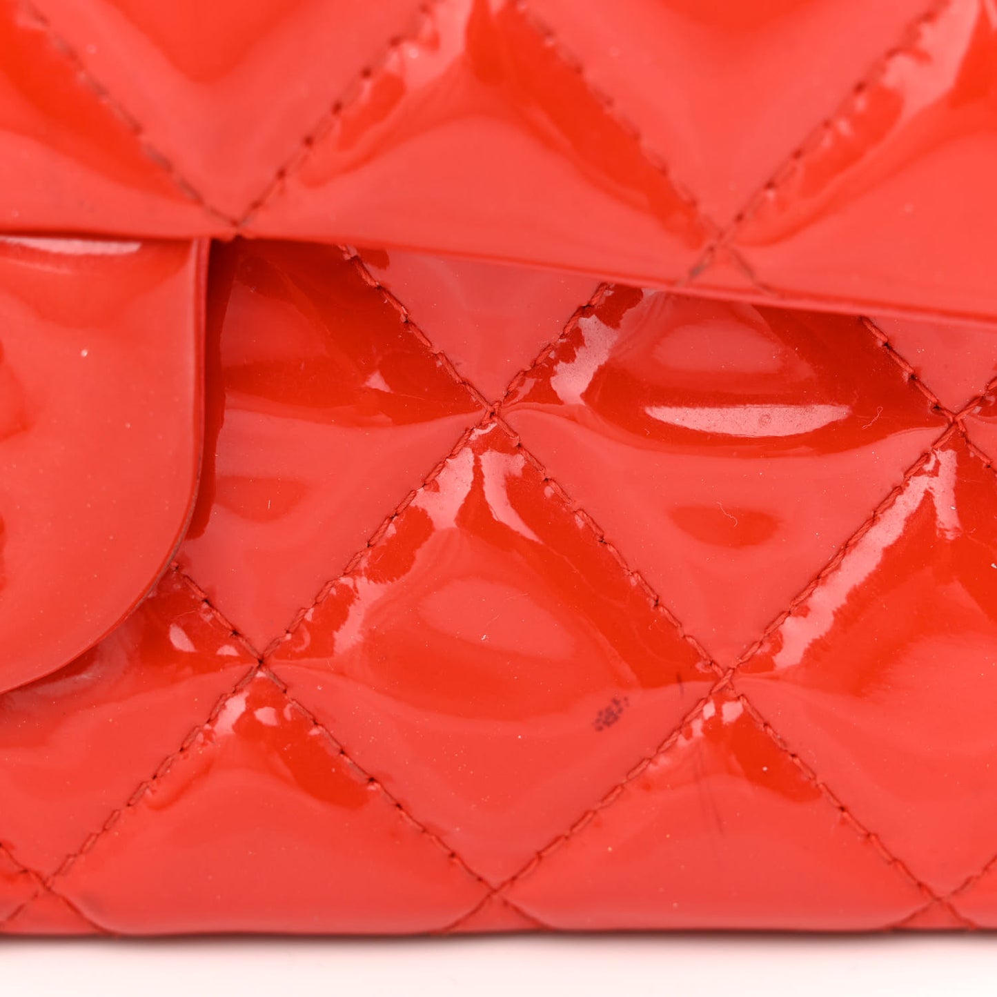 Patent Calfskin Quilted Medium Double Flap Red