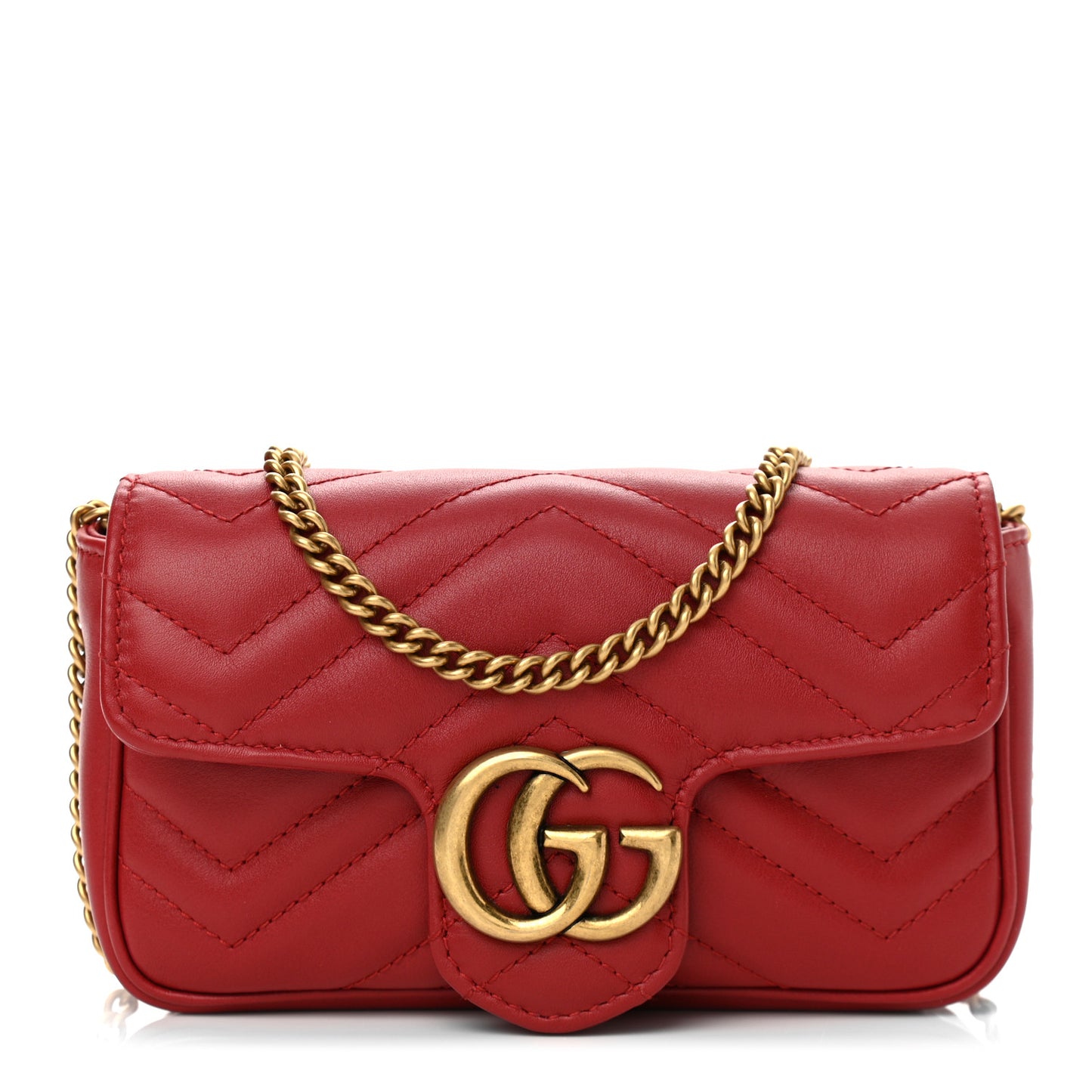 Calfskin Matelasse Super Mini GG Marmont Shoulder Bag Hibiscus Red