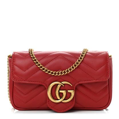 Gucci Calfskin Matelasse Super Mini GG Marmont Shoulder Bag Hibiscus Red 1 of 11