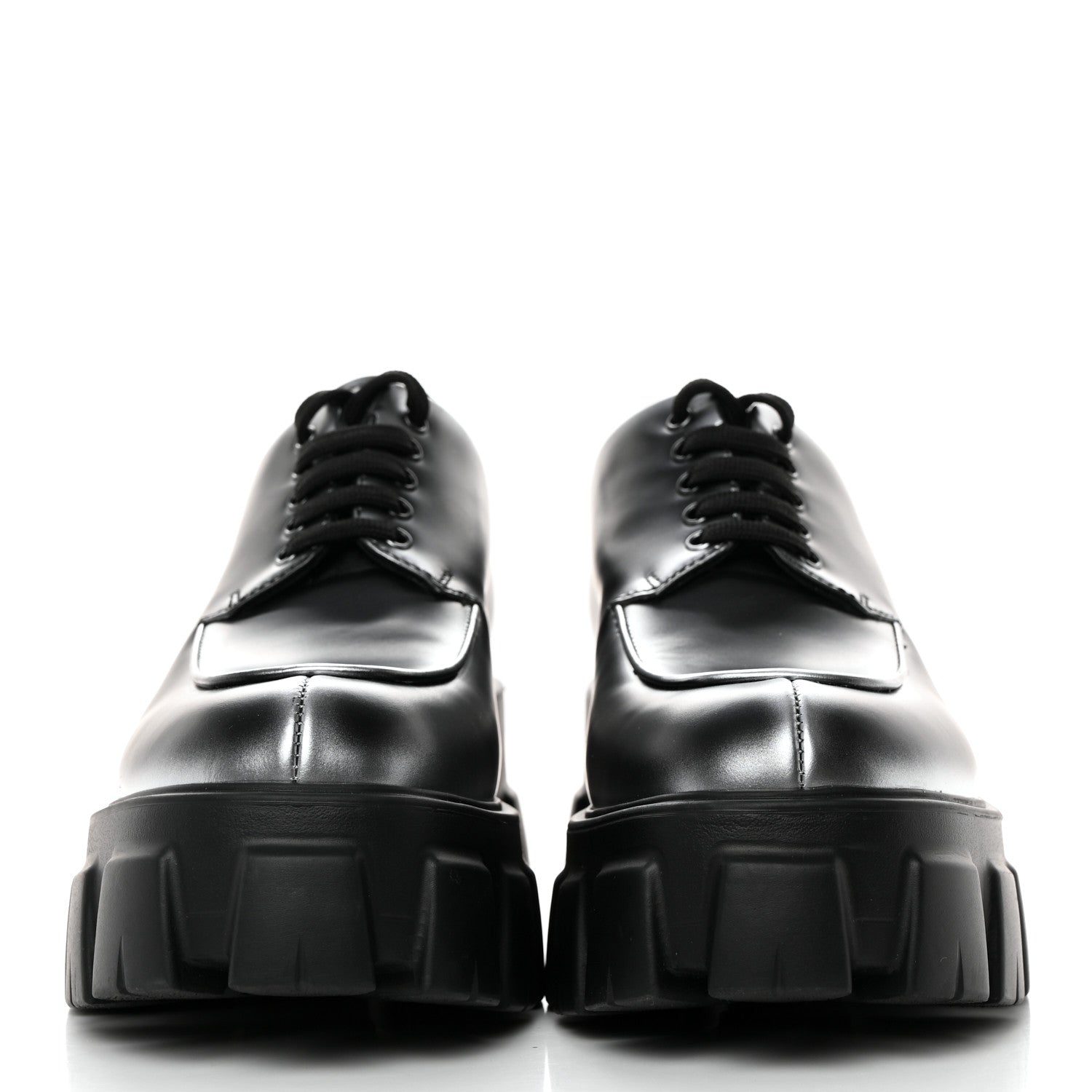 Prada Spazzolato Rois Sfumato Monolith 55mm Derby Loafers 38.5 Black Argento 2 of 9