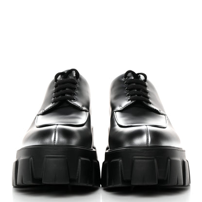 Prada Spazzolato Rois Sfumato Monolith 55mm Derby Loafers 38.5 Black Argento 2 of 9