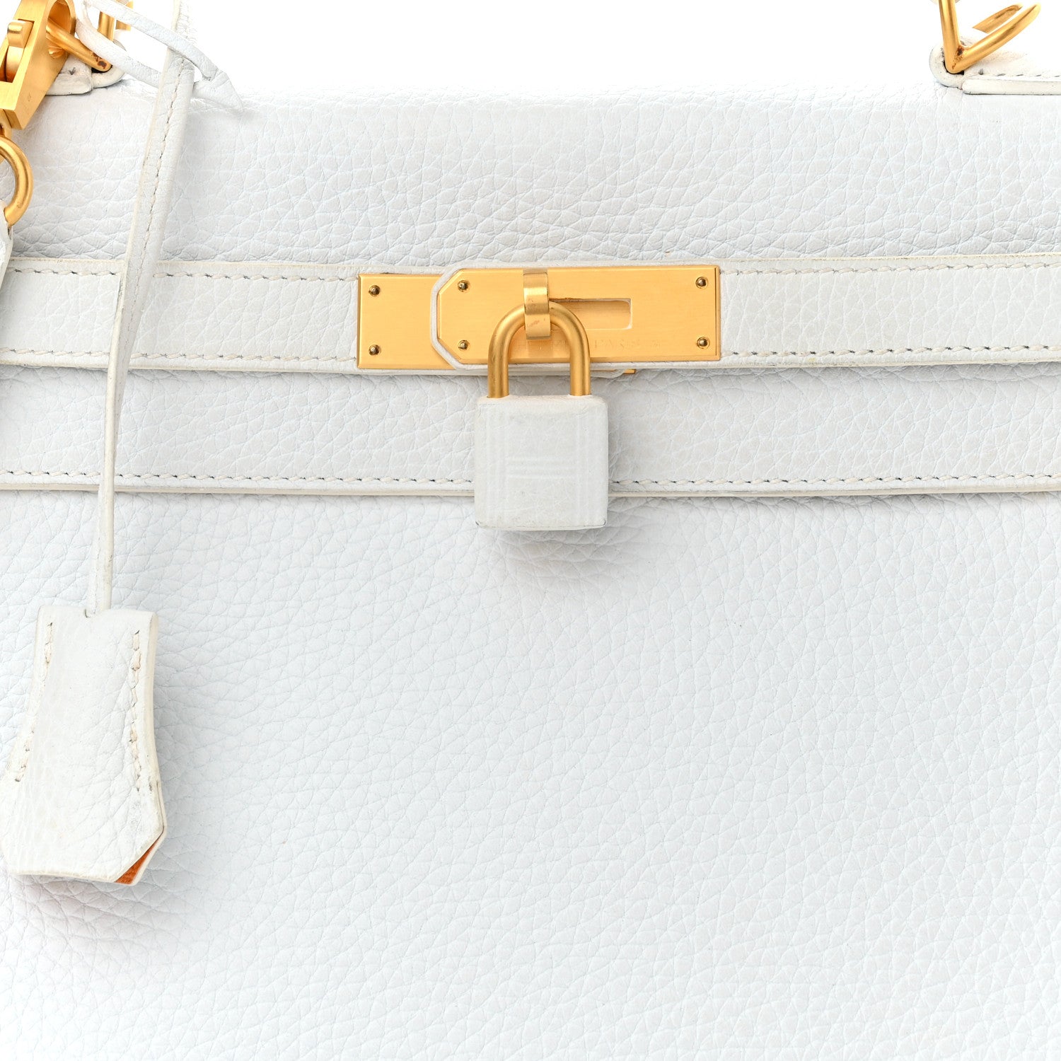Hermes Taurillon Clemence Horseshoe Kelly Retourne 28 White Jaune D'Or 8 of 19