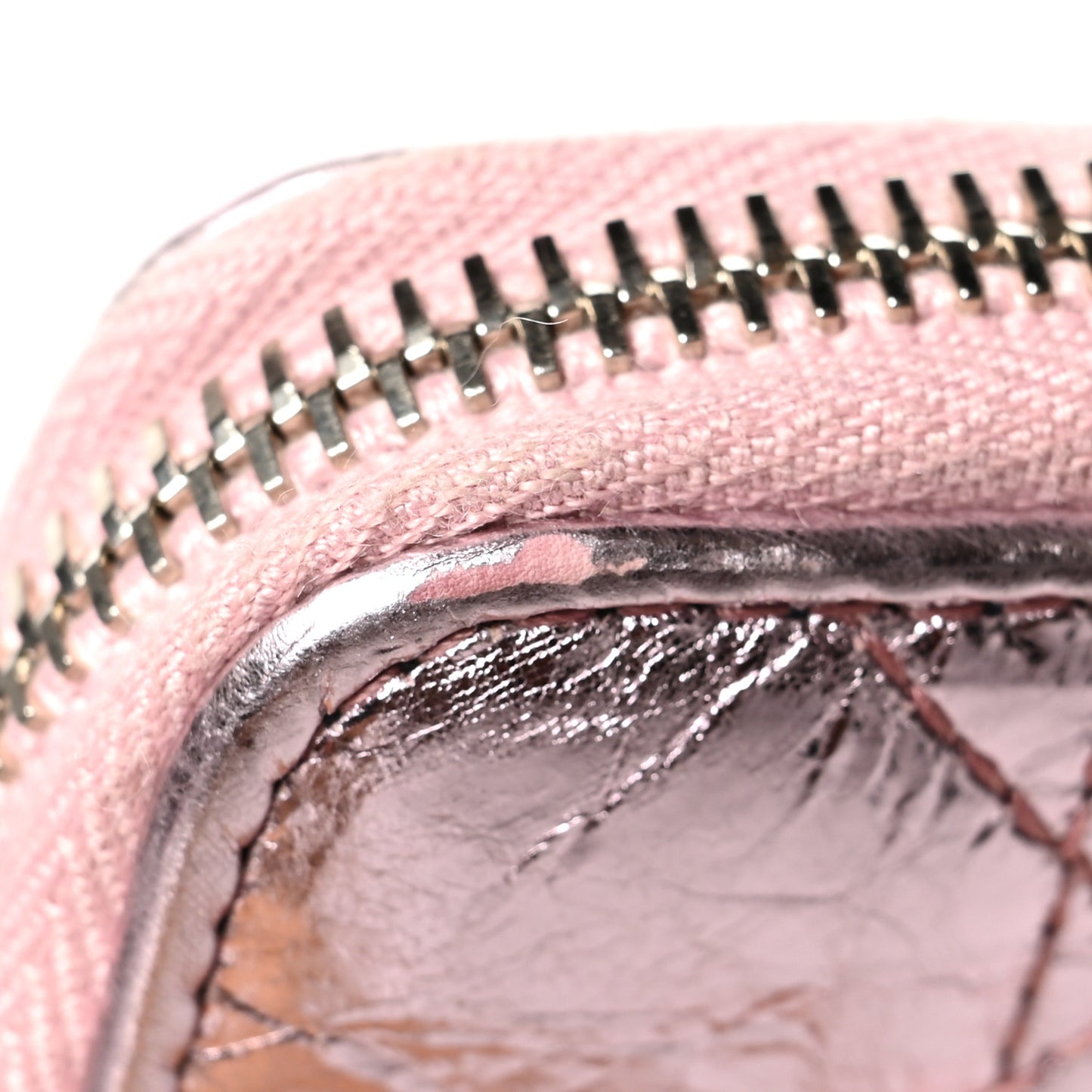 Metallic Calfskin Cannage Mini Lady Dior Zip Portemonnaie Pink