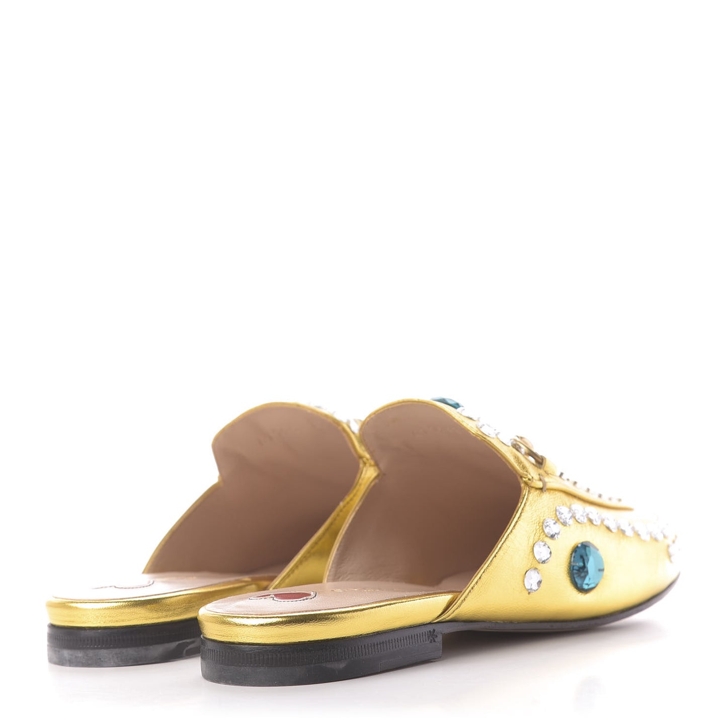 Metallic Nappa Crystal Womens Princetown Slippers 37.5 Gold