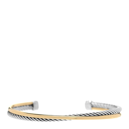 David Yurman Sterling Silver 18K Yellow Gold 3mm Crossover Cuff Bracelet 1 of 4