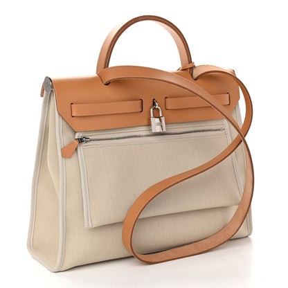 Hermes Military Toile Vache Hunter Herbag Zip 31 PM Beton Naturel 4 of 14