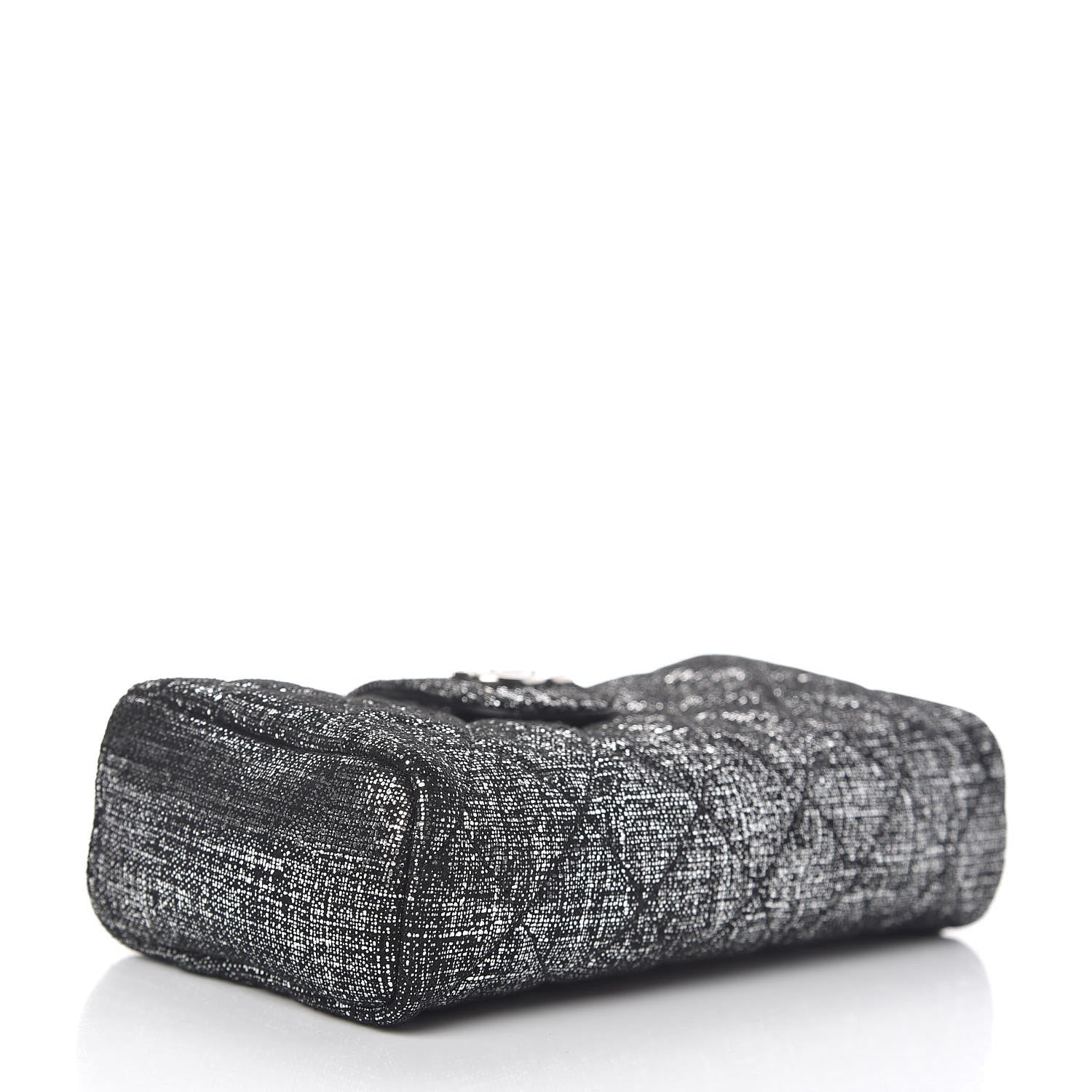 Chanel Metallic Fabric Quilted Mini Phone Holder Clutch Silver Black 4 of 7