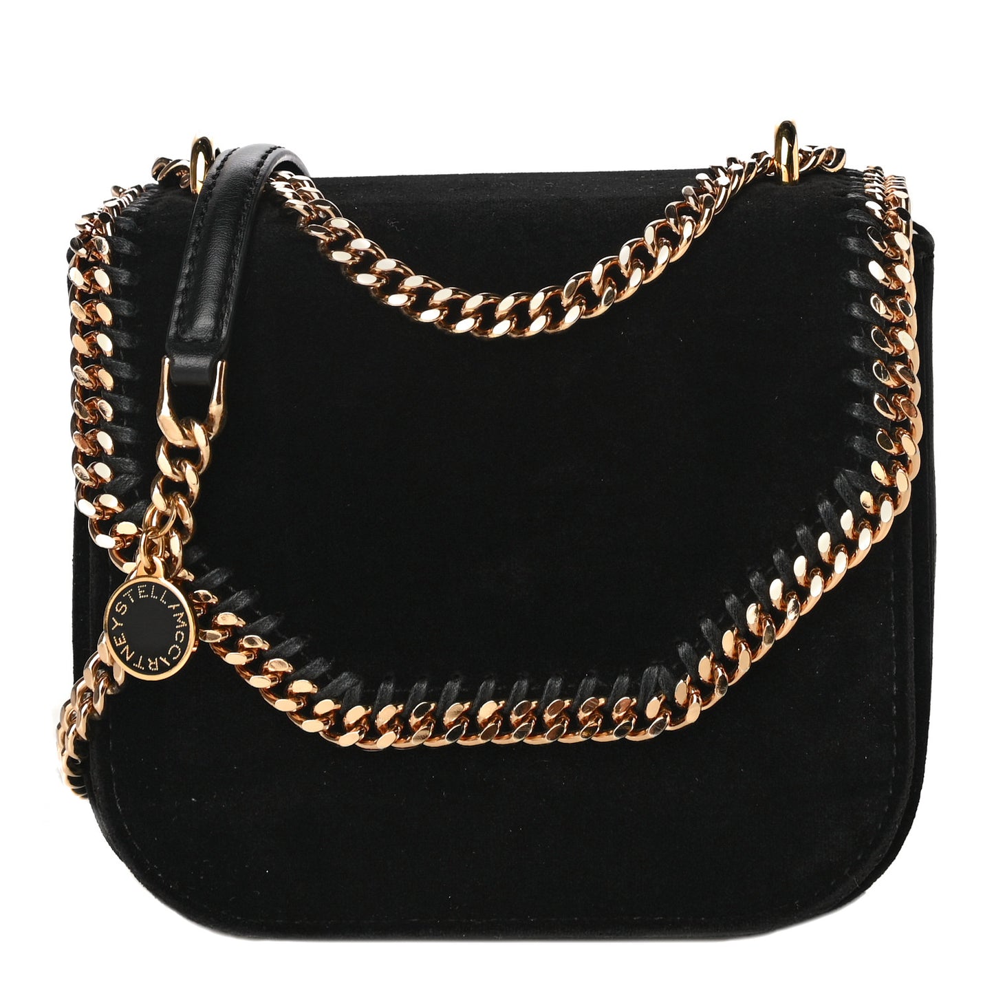 Velvet Effect Medium Falabella Box Shoulder Bag Black