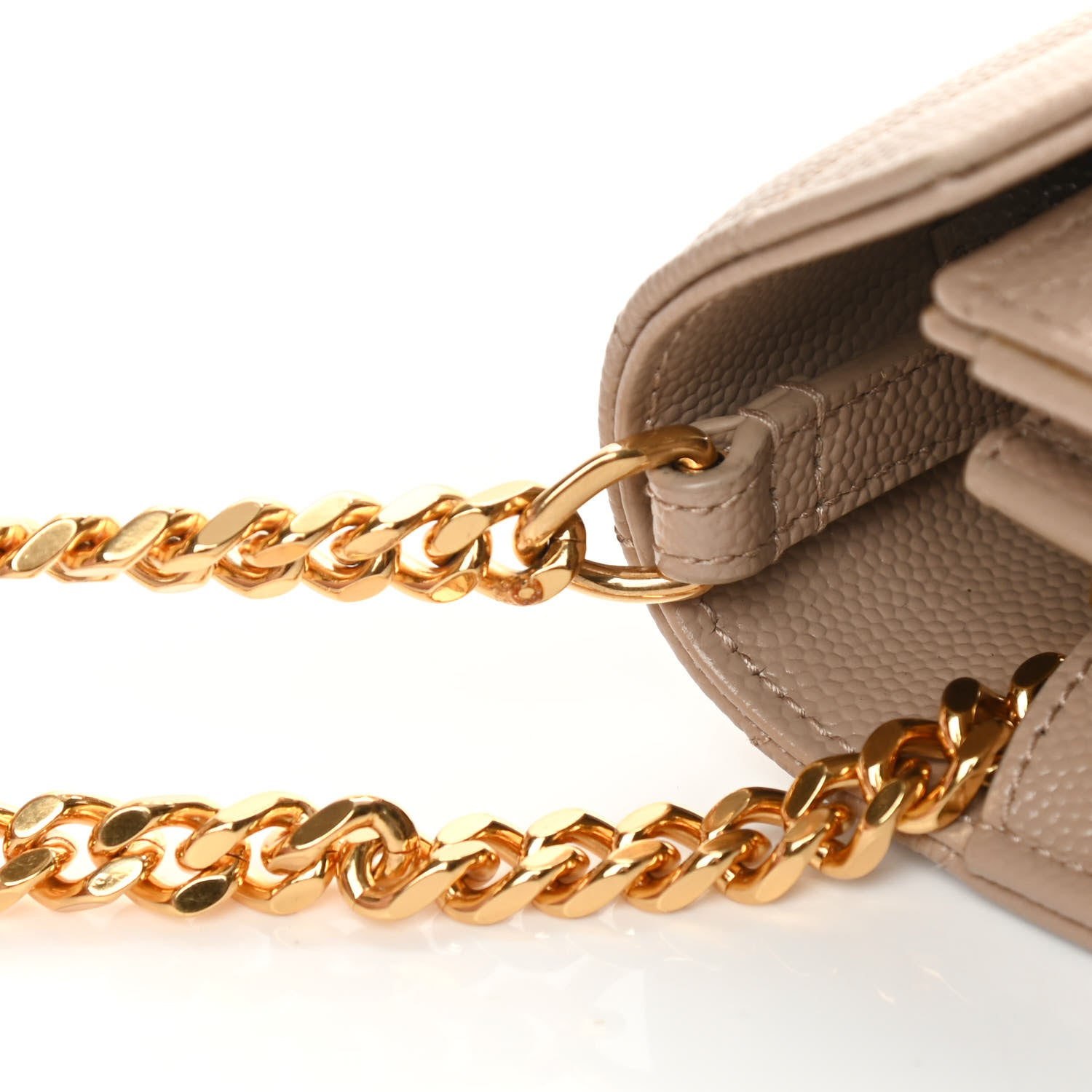 Saint Laurent Grain De Poudre Matelasse Chevron Monogram Chain Wallet Dark Beige 9 of 11