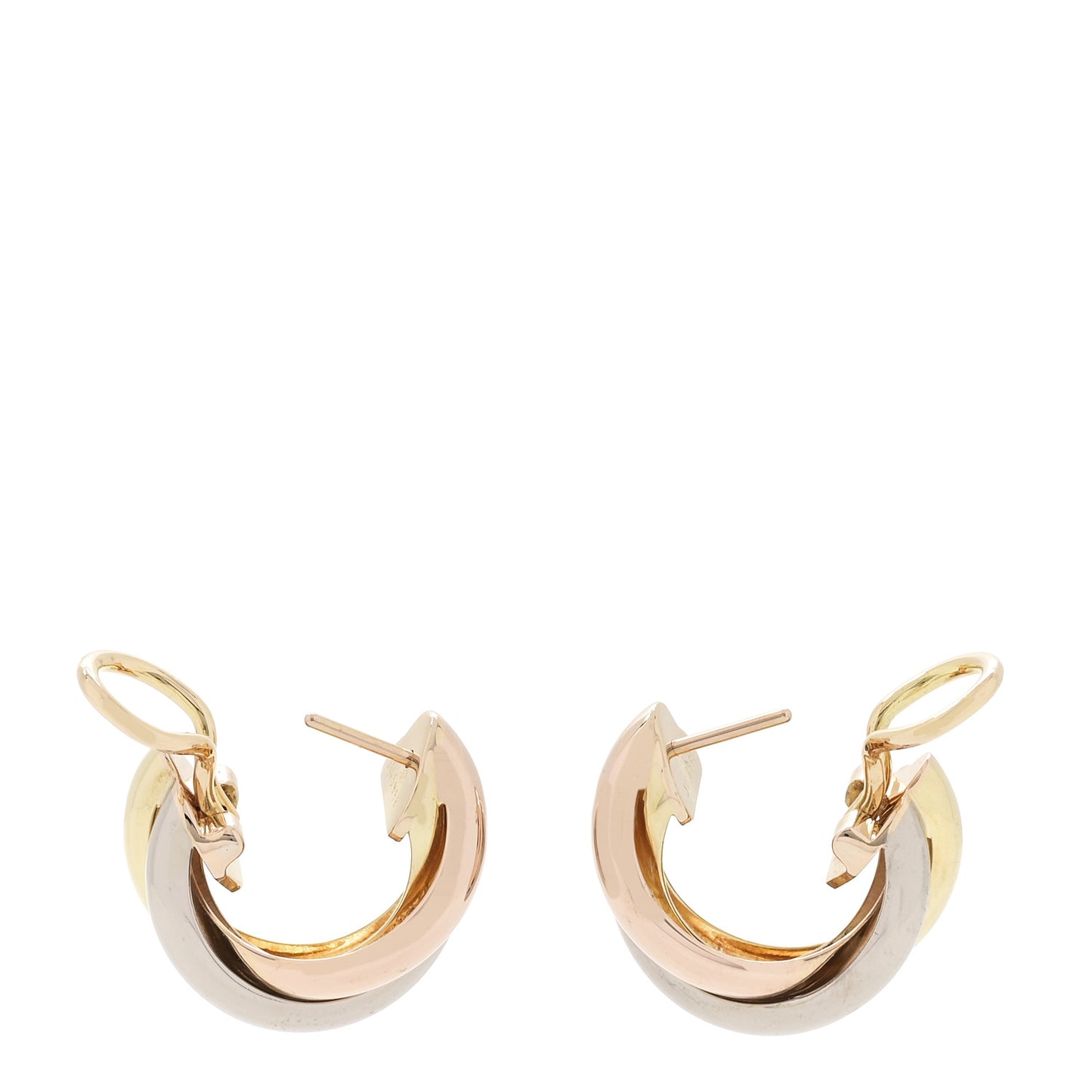 18K Pink Yellow White Gold Classic Trinity Hoop Earrings