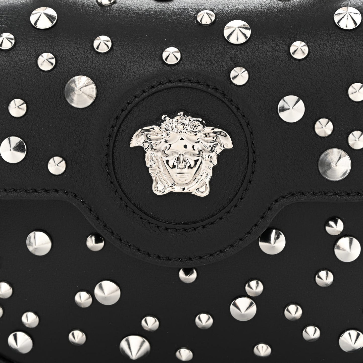 Grained Calfskin Spiked Micro La Medusa Bag Black