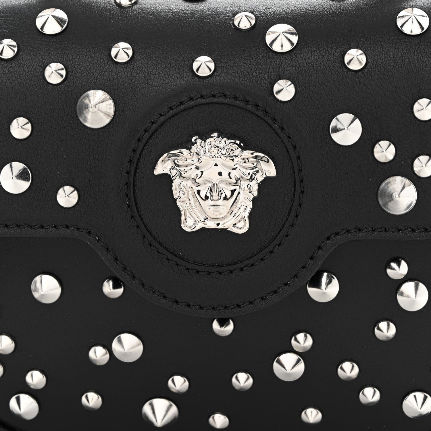 Versace Grained Calfskin Spiked Micro La Medusa Bag Black 8 of 10