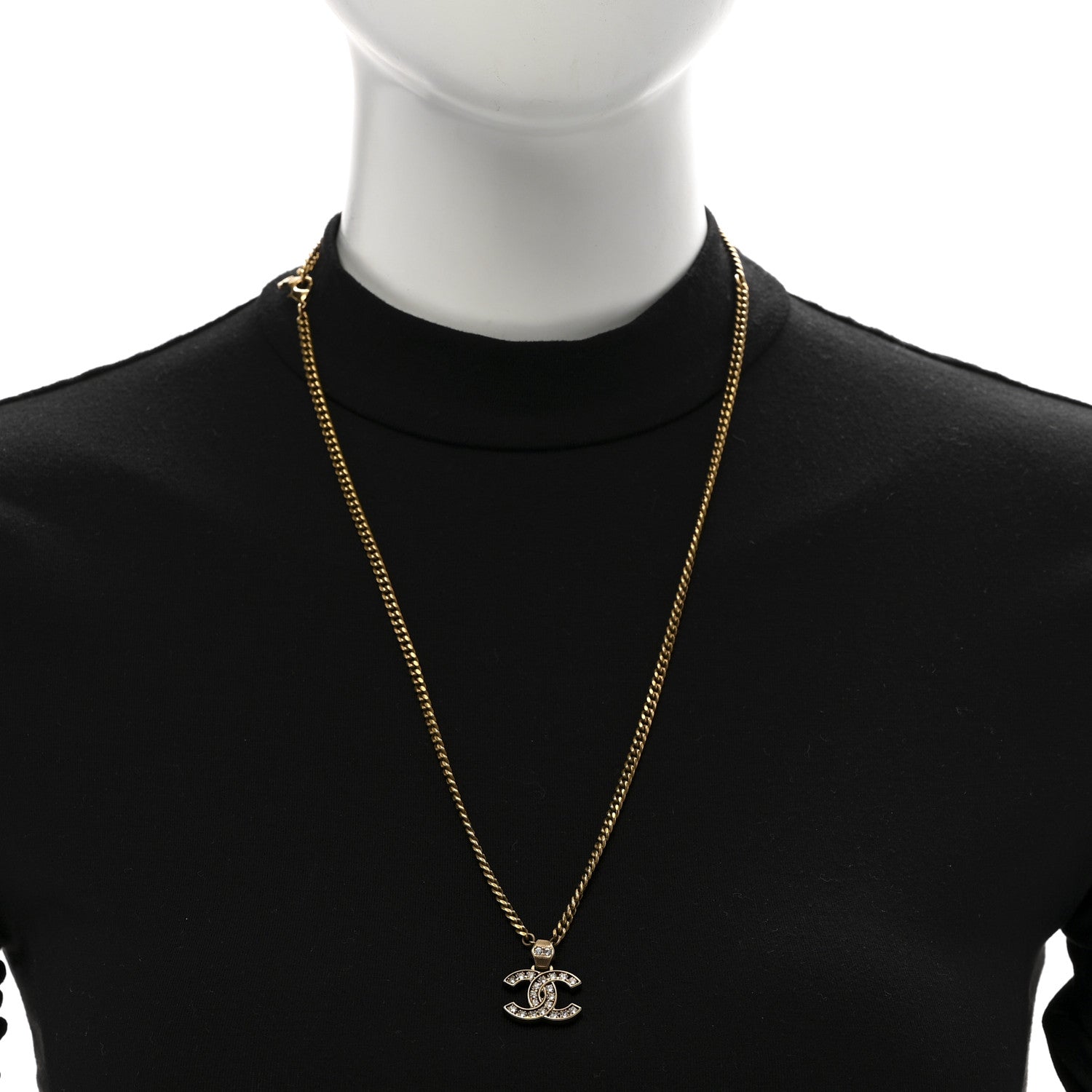 Chanel Crystal CC Pendant Necklace Gold 2 of 7