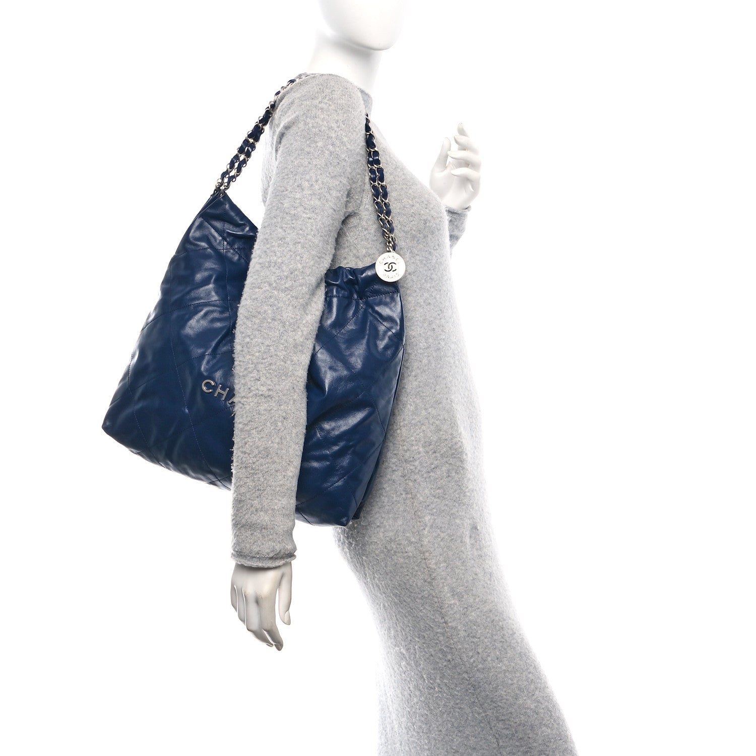 Chanel Shiny Calfskin Quilted Chanel 22 Navy Blue 2 of 11