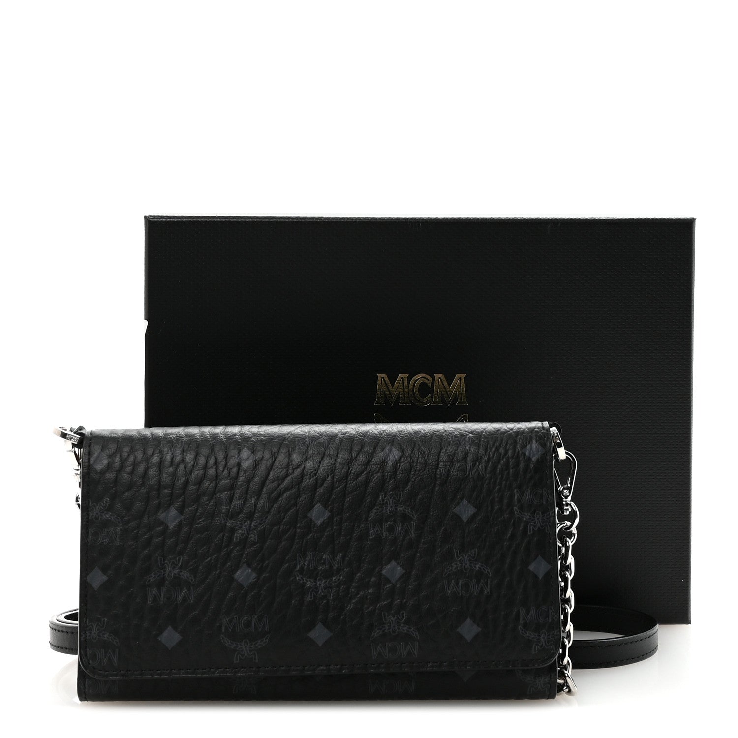 MCM Visetos Tri Fold Phone Wallet On Strap Black 10 of 10