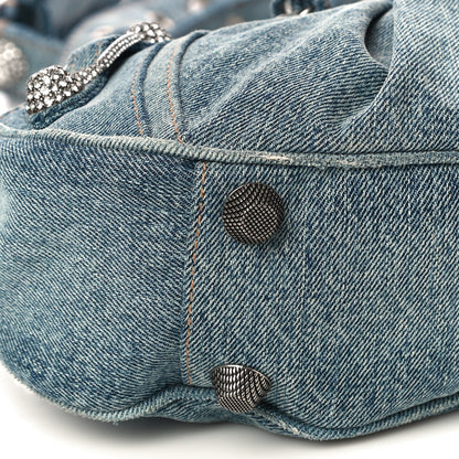 Balenciaga Washed Frayed Denim Crystal Small Le Cagole Shoulder Bag Blue 9 of 11