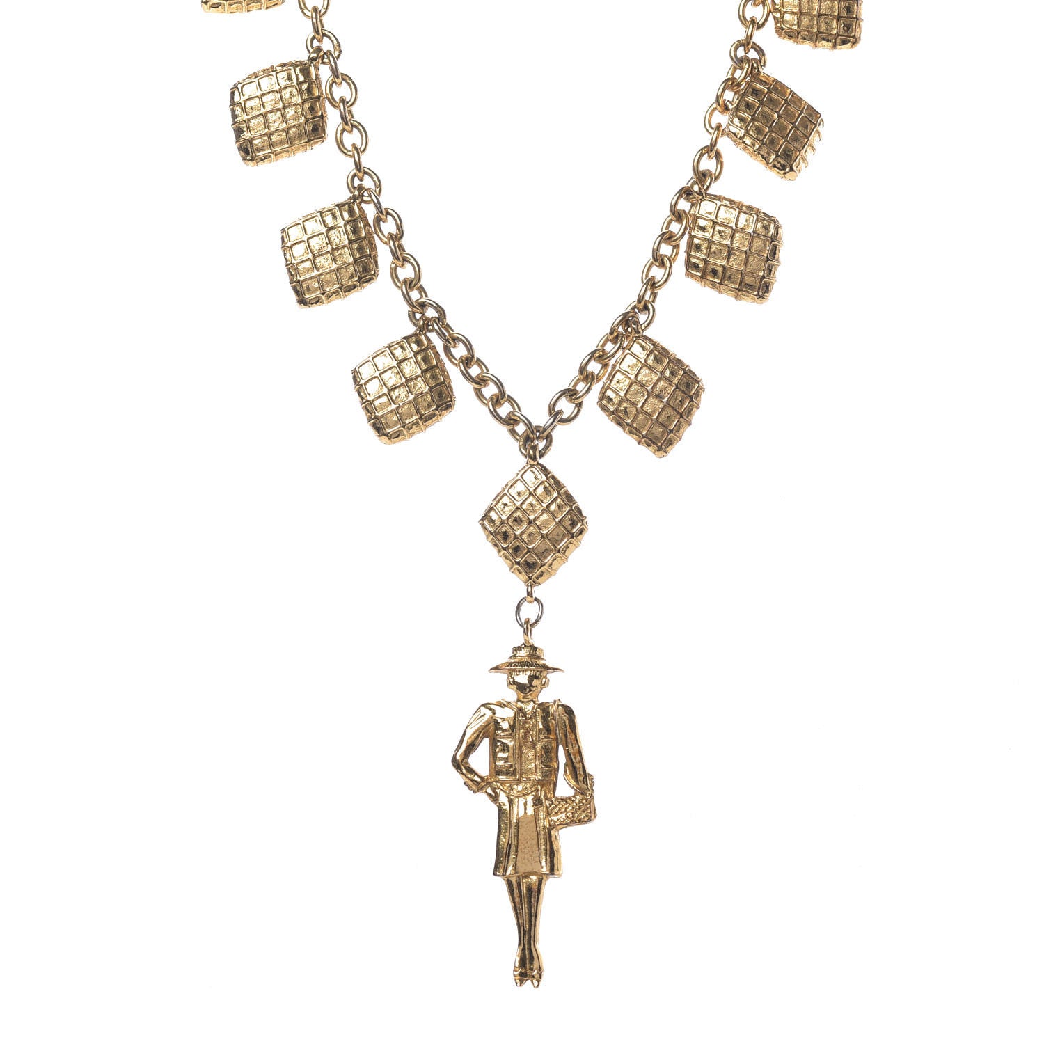 Chanel Coco Quilted Charms Short Necklace Gold 1 of 6