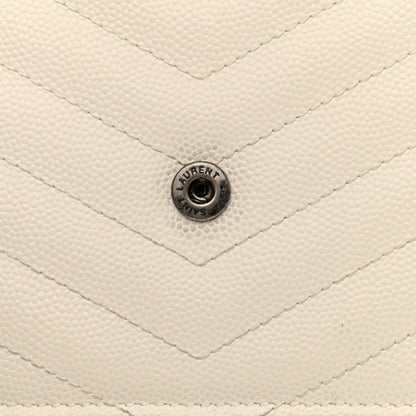 Saint Laurent Grain De Poudre Matelasse Chevron Monogram Envelope Chain Wallet Dove White 21 of 22