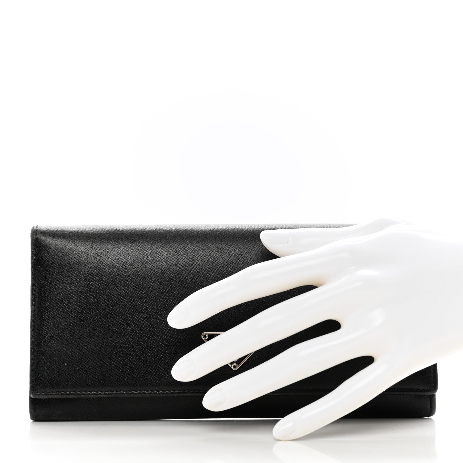 Prada Saffiano Metal Continental Flap Wallet Black 2 of 11