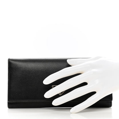 Prada Saffiano Metal Continental Flap Wallet Black 2 of 11