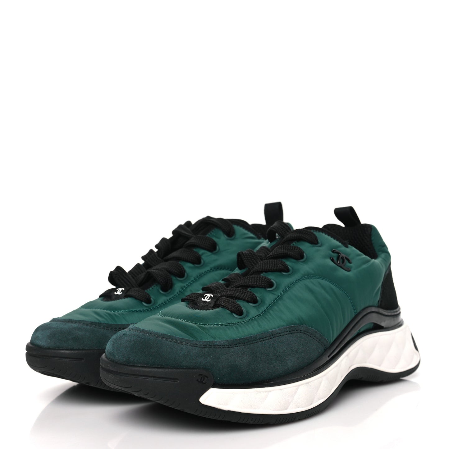Nylon Suede Calfskin CC Sneakers 41 Green